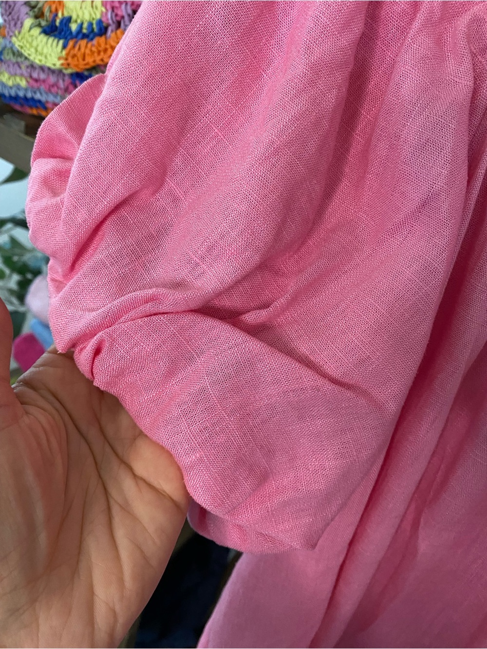 CECE Off-Shoulder Smocked Linen Blend Pink Women's Top! 💗 - Picture 3 of 8